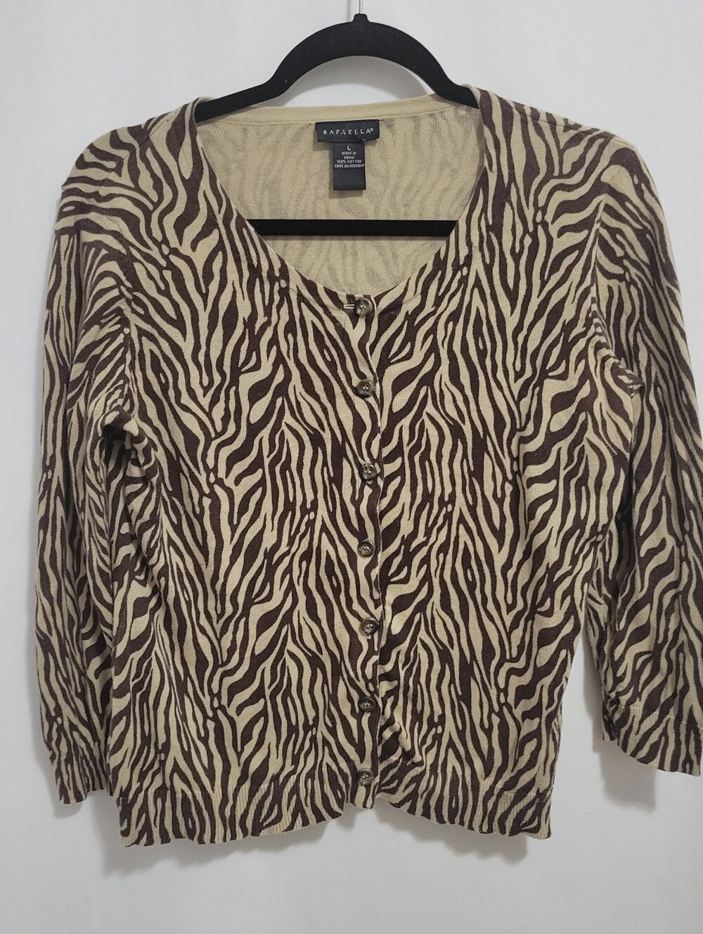 Rafaella Brown & Tan Zebra Print Cardigan, Size Large